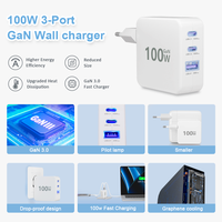 100W GaN PD 3.0 Typ-C Adapter Handy Laptop Ladegeräte Mehrere Anschlüsse Volle Nennleistung UL-Zertifizierter Adapter USB-C Ladegerät