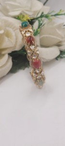 Traditional gemstone piece featuring multicolored stones and polki kundan work jewelry <b>set</b> - Product Image 2