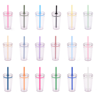 Vente en gros transparent 450ml simple paroi Tri Tan Boba réutilisable Tri Tan gobelet tasse thé au lait tasse à café multicolore avec deux paille