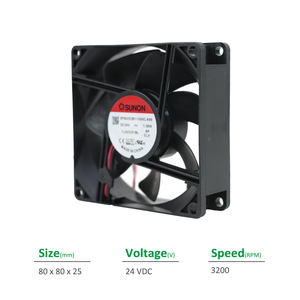 Sunon EF80252B1-1000C-A99อินเวอร์เตอร์24VDC 80x80x25มม. 65mA 1.56วัตต์3200รอบต่อนาทีตู้ลูกปืน41CFM พัดลมระบายความร้อนตามแนวแกน - Product Image 2