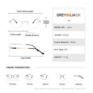 Monturas de Gafas Ovaladas sin Aro Gris Jack, Metálicas, Anti Luz Azul, Unisex, Lentes de PC, Diseño Wenzhou - Product Image 2