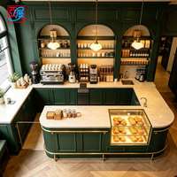 Comptoir de bar à café vert vintage commercial, comptoir de réception de boulangerie personnalisé avec vitrine à pâtisserie pour l'intérieur d'un café