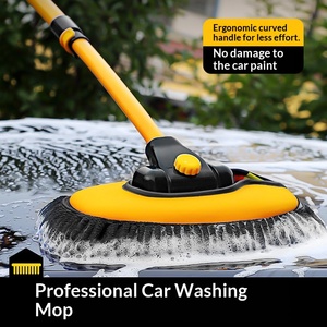 Brosse de nettoyage de voiture télescopique en aluminium à long manche, longueur réglable, accessoires auto, jaune - Product Image 2