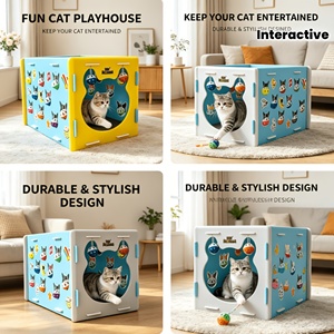 Arbre à chat coloré en peluche avec griffoir, maison interactive pour chaton, cube de jeu, abri d'activités intérieur pour animaux de compagnie - Product Image 5