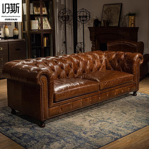 Canapé Chesterfield en cuir huilé <span class=keywords><strong>vintage</strong></span>, capitonné et vieilli, en cuir véritable pour salons et clubs - Product Image 3