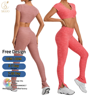Set Yoga 2 Potong Bahan Brushed Bernapas, Crop Top dan Legging Flare Pinggang Tinggi, Spandex Cepat Kering, untuk Olahraga Santai dan Fitness
