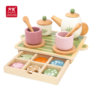 Service à thé théière en bois pour les simulations familiales thé de l'après-midi pour fille jouet de cuisine pour enfants - Product Image 2