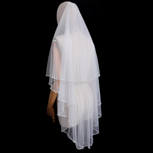 Trendy Mềm Vải Tuyn Hai Lớp Cô Dâu Veils Trắng Ngọc Trai Rhinestone Đính Cườm Cạnh Phụ Nữ Veils - Product Image 4