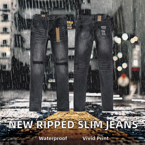 Nouvel Arrivage en Gros CYX – Jean Droit Formel d'Hiver pour Homme en Denim Tricoté avec Broderie et Motif Imprimé à Trous, Nylon/Coton - Product Image 2