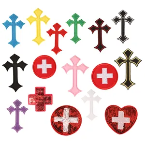 Yiwu Wintop Hot Sale Pailletten Borduurijzer Op Crucifix Cross Patch Voor Kleding Decoratie