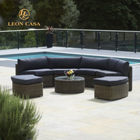 Conjunto de Muebles de Jardín de Mimbre para Exteriores, Sofá de Mimbre Semicircular, Conjuntos de Sofás de Jardín para Exteriores