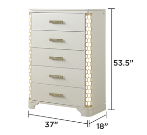 Queen 5 <b>Pc</b> Luxury Contemporary Adjustable LED Vanity Bedroom <b>Set</b> Made with Wood in Beige - Product Image 3