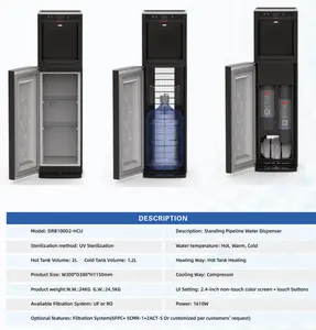 dispensadores de água comercial quente e frio com armário refrigerado ou armário de armazenamento ou com opção de carga inferior