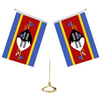 Drapeau de table numérique imprimé personnalisé en forme de Y, mini drapeau de Swaziland avec base métallique pour décorations