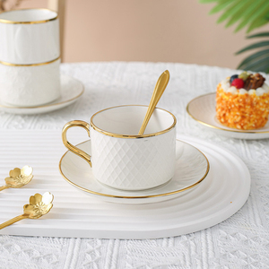 Wholesale Luxury White and Gold Porcelain Coffee Tea <b>Cup</b> and Saucer Hotel Afternoon Tea <b>Cup</b> <b>Set</b> - Product Image 6