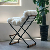 Tabouret de bar pliant minimaliste contemporain en métal et bois, rembourré en bouclette, pour îlot de cuisine, maison moderne, loft urbain
