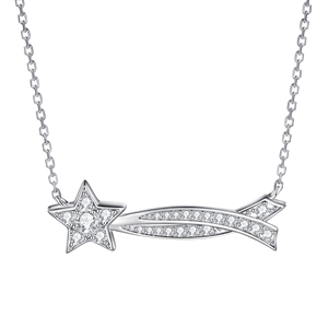 Joyería al por Mayor Personalizada, Precio de Mayoreo, Colgante de Plata de Ley 925 con Baño de Rodio, Diseño Simple y Moderno, con Zirconia en Forma de Estrella Fugaz de Alta Calidad - Product Image 1
