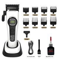 Alat Cukur Rambut Elektrik Profesional OEM 5-Kecepatan Motor Brushless Rotor Eksternal Pisau Keramik DLC Set Gunting Barber USB Type-C