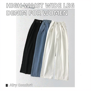 Taille haute Baggy Streetwear Denim jean respirant Style Vintage pour les filles mamans foncé lavé jambes larges <span class=keywords><strong>pantalon</strong></span> pour l'été tous les jours - Product Image 2
