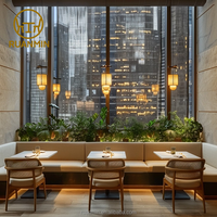 Mobilier commercial de restaurant Table carrée en marbre équipée de fauteuils en velours brun et présentoir de canapé Ensemble de restaurant