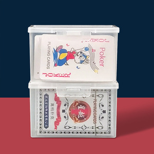 Caja de almacenamiento de plástico transparente para cartas de juego y tarjetas de identificación, organizador cuadrado de escritorio cubierto y reciclable - Product Image 1
