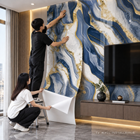 Revêtement mural auto-adhésif en marbre bleu, blanc et or, 1,2x3m, 2,3mm IXPE, pour projets de rénovation d'appartements