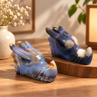 Ukiran Kepala Naga Batu Agate Sakura Biru Polesan Kristal untuk Dekorasi Rumah, Koleksi, dan Hadiah
