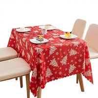 Nouvelle nappe de Noël tendance, rouge, en polyester/coton, imprimée, faite à la main, design moderne de dessins animés, anti-taches, lavable, pour usage domestique, personnalisable