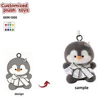 Porte-clés en peluche pingouin personnalisé OEM/ODM avec nœud couronne - Breloque de sac pingouin moelleux style princesse avec grand nœud en satin