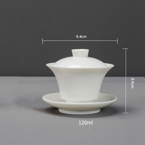 120ml/4oz Gaiwan tè bianco in ceramica Gongfu servizio <span class=keywords><strong>da</strong></span> tè <span class=keywords><strong>con</strong></span> infusore Sancai coperchio ciotola <span class=keywords><strong>piattino</strong></span> per caffè <span class=keywords><strong>da</strong></span> viaggio - Product Image 2