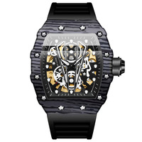 Jam Tangan BINBOND J7751 Skeleton Fashion Pria Olahraga Silikon Tahan Air Bercahaya Mekanik Otomatis Tanggal