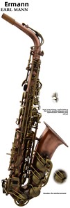 <span class=keywords><strong>Saxophone</strong></span> Ténor Ehrman en Cuivre Ancien, Double Tendon, Gamme Moyenne, Corps Rouge, Finition Cuivre Antique, Clé Verte - Product Image 6