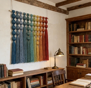 Decorazione da Parete in Macramè Fatto a Mano con Colori Sfumati, <span class=keywords><strong>Arte</strong></span> Murale Boho con Nappine in <span class=keywords><strong>Lana</strong></span> per Arredamento Rustico e Camera da Letto - Product Image 1