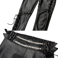 YIJIA Pantalon en cuir ultra-extensible à taille mi-haute, avec bretelles ajourées et rivets métalliques robustes en forme de flamme