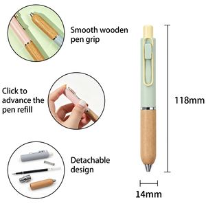 Stylo bille en plastique 0,5 mm, écriture fine, logo personnalisé, mini format plume, style sportif mignon, couleur bois Morandi, blocage de couleur - Product Image 3