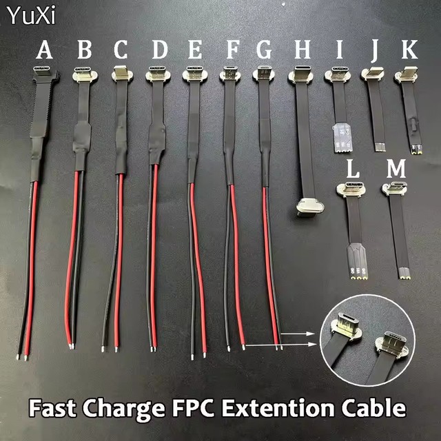 Type-C Micro USB Connector FPC 2Pin 3Pin W/ Resistor R1 Soft Flat Cable Male Charging Cable Fast Charge Wire Extention For Phone