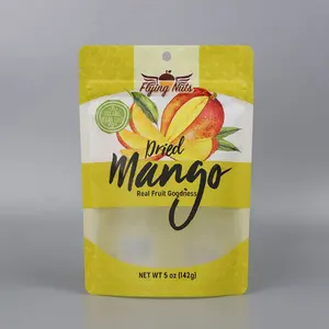 Fenêtre personnalisée vente en gros, pochette d'emballage de noix de coco séchée à la mangue, sac en plastique à fermeture éclair pour aliments secs