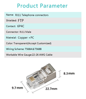 Conector Telefónico Modular RJ11 6P4C Largo y Blindado de Alta Calidad, Suministro de Fábrica YBO, Certificado ISO9001/CE, Accesorios Transparentes
