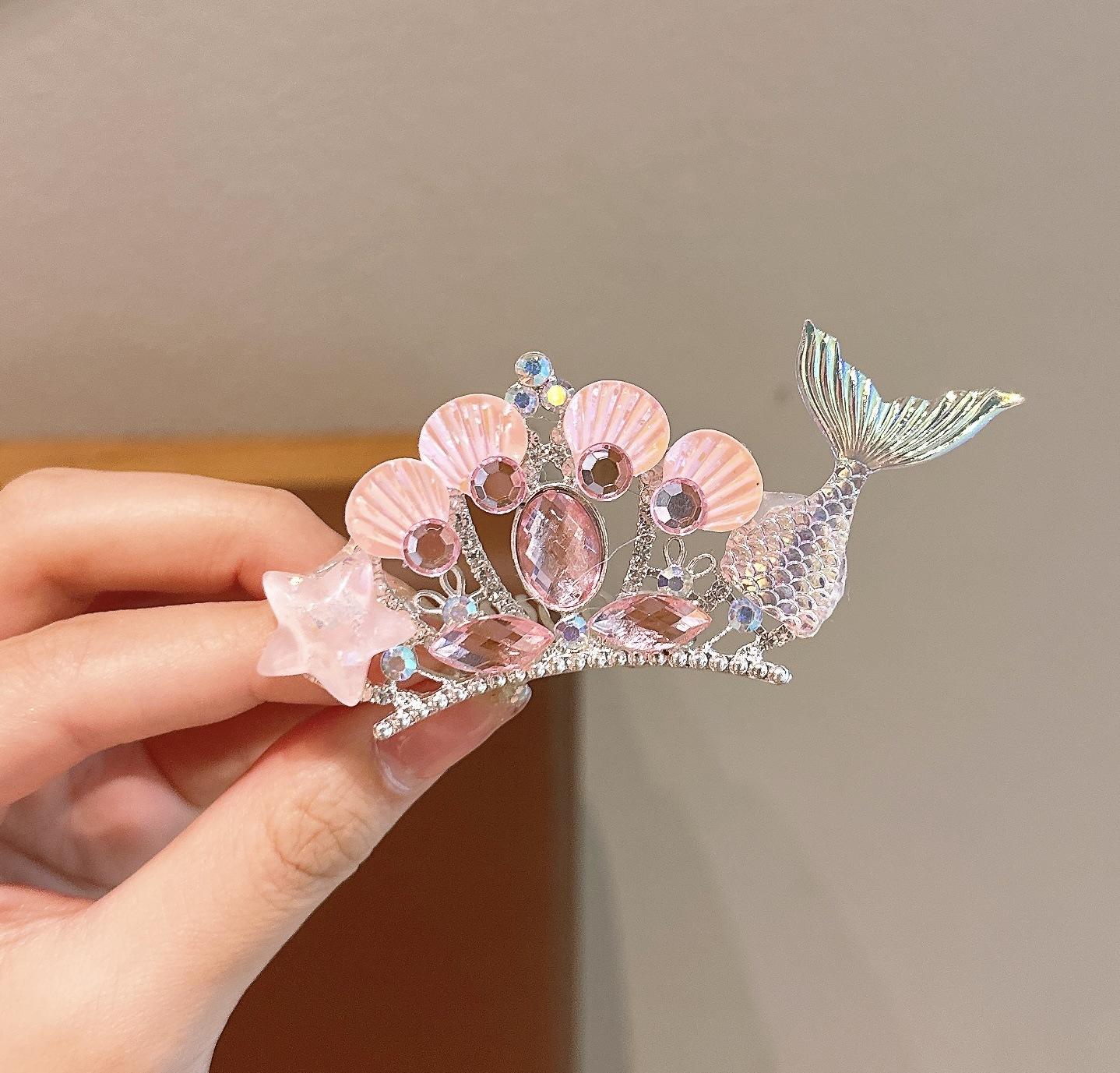 1# pink diamond crown hair comb