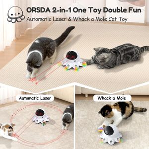 Giocattolo Laser per Gatti 2-in-1 Interattivo Automatico con 8 Fori, Attivazione a Movimento, Gioco Whack-a-Mole con Piuma, Ricaricabile USB per Esercizio Indoor - Product Image 2