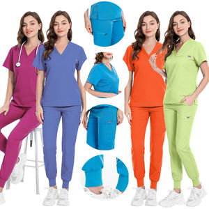 Industrial personalizado antiarrugas Scrub Set clásico Premium Unisex cuello en V Fit mujeres Jogger Medical Ceil uniforme azul - Product Image 1