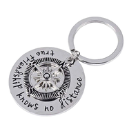 Porte-clés rond en alliage de zinc gravé sur mesure, design rose de la boussole, citation d'amitié, gravure laser, cadeau