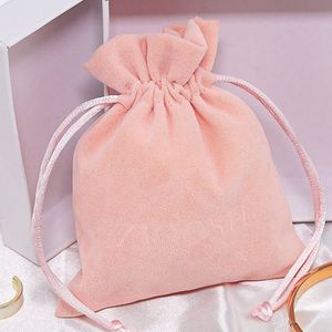 Custom Printed Logo Luxury Velvet Jewelry <b>Drawstring</b> Bag Pink Color Velvet Jewelry Packaging <b>Pouches</b> for Promotion - Product Image 1