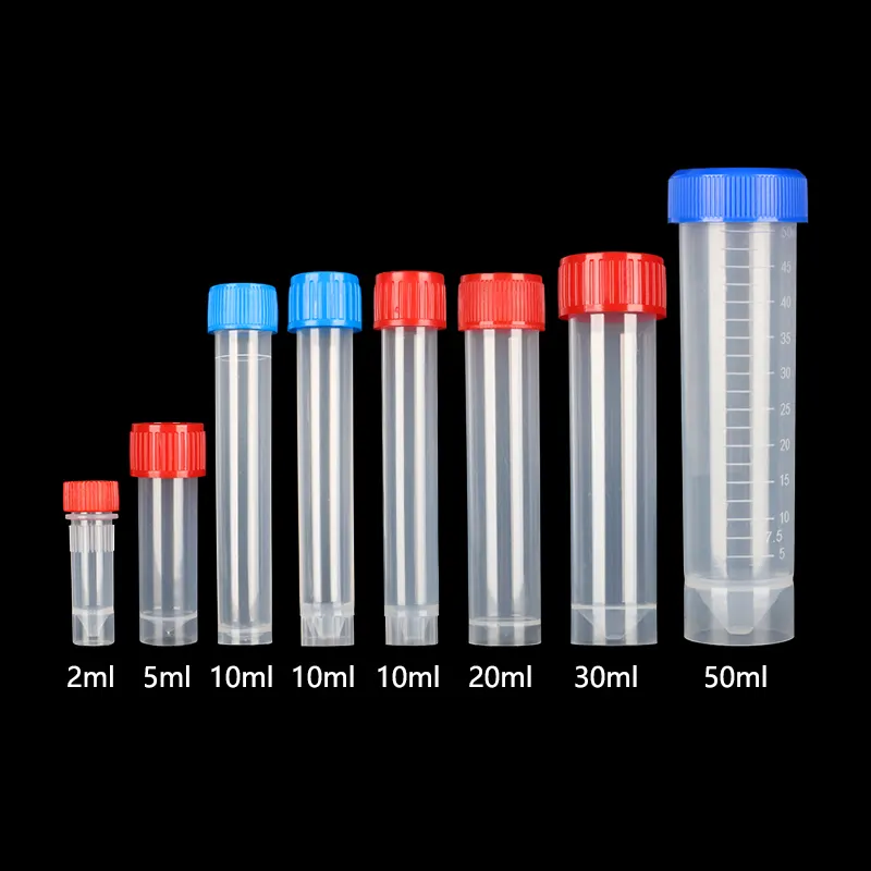 2ml 5ml 10ml 20ml 30ml 50ml प्रयोगशाला प्लास्टिक जमे हुए टेस्ट ट्यूब शीशी सील की अंगूठी प्रयोगशाला के लिए पेंच टोपी के साथ कंटेनर