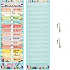 Tabla de Horarios Escolar Reutilizable con 13+1 Bolsillos y 2 Colgadores, Tabla de Horarios Diarios para Oficina y Material Escolar - Product Image 1