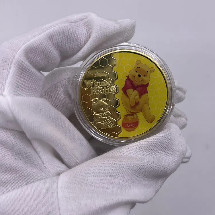 Moneda de oro Winniethepooh Animal lindo de dibujos animados de Anime grabada para coleccionistas de monedas por encargo