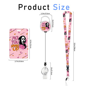 Heart-shaped fun English "NO YOU HANG UP" easy-open <b>buckle</b> skull phone 360-degree rotating ID card pull cord holder - Product Image 3
