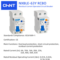 Disjoncteur différentiel CHINT NXBLE-63Y RCBO 1P-4P 6kA 63 Ampères Type C D 230V 400V, interrupteur de protection contre les fuites à la terre CE