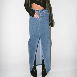 Großhandel Plus Size Sommer Distressed Midi Girls Y2k asymmetrische lange Denim Cargo Jeans Maxirock mit Schlitz für Damen Damen