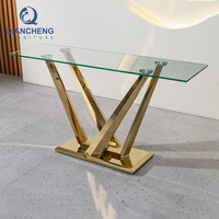 Table console moderne en acier inoxydable doré miroir, fabrication QIANCHENG, finition brillante, table d'entrée de luxe.
